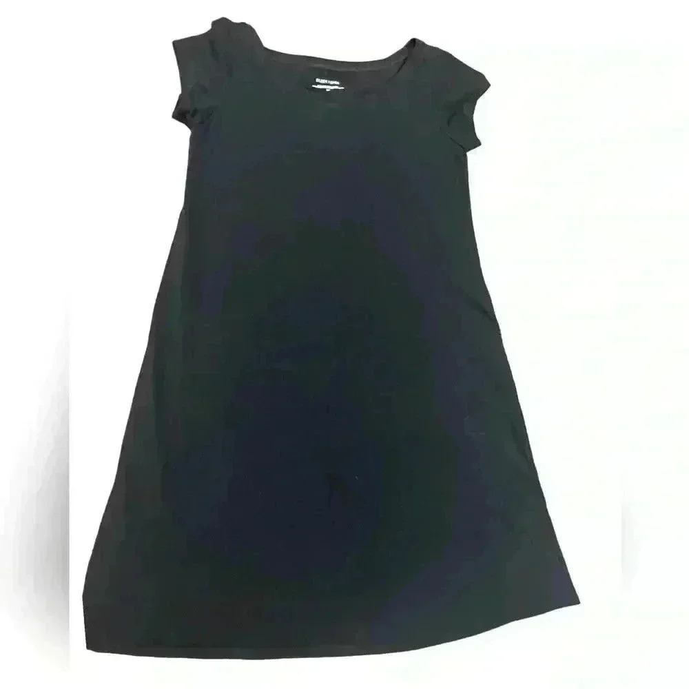 Eileen Fisher Organic Pima Cotton Soft Black Jersey T-Shirt Dress Size S - Picture 2 of 6